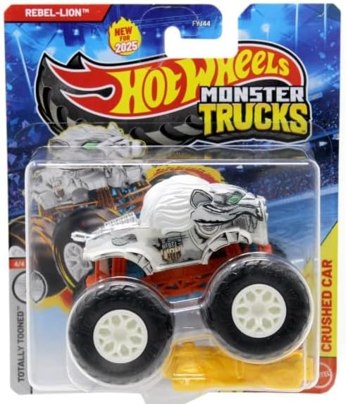 Hot Wheels Monster Trucks Totally Tooned Rebel Lion, Series 4/4, with Crushed Car