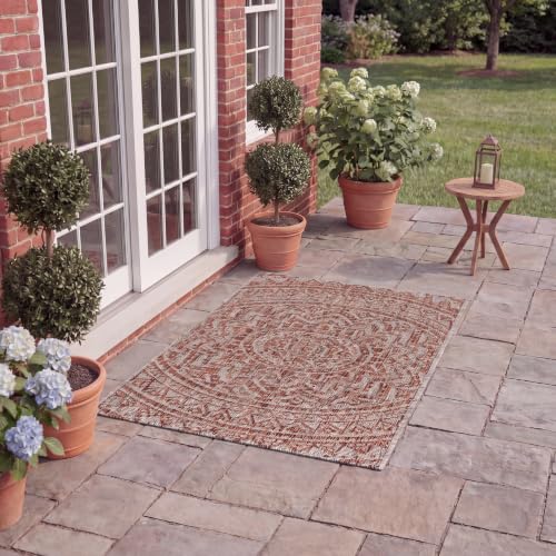SAFAVIEH Washable Rug Outdoor Courtyard Collection - 2' x 3'7", Light Beige & Terracotta, Non-Shedding & Easy Cleaning, Ideal for Patio, Front Door, Entryway, Doormat (CY8734-36512)