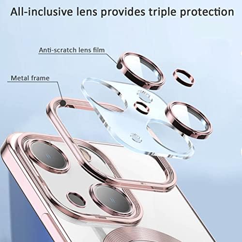 Image of VONZEE Clear Logo Electroplating Transparent Case for iPhone 14 Plus Case, Luxury Electroplated TPU Cover, Individual Camera Protection for Each Lens Bumper Case (Rose Pink)