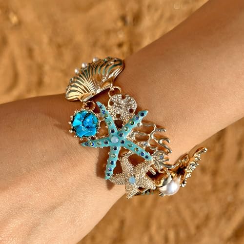 Harlermoon Shell Starfish Bracelet for Women Gold Pearl Clam Pendant Irregular Boho Summer Beach Jewelry4