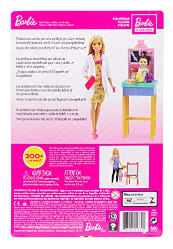 Barbie Pediatra Muñeca rubia doctora con bebé, consulta médica de juguete y accesorios (Mattel GTN51)