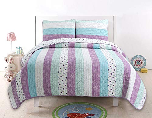 Cozy Line Home Fashions Penny Lane Purple Blue Stripe Flower Print Cotton Bedding