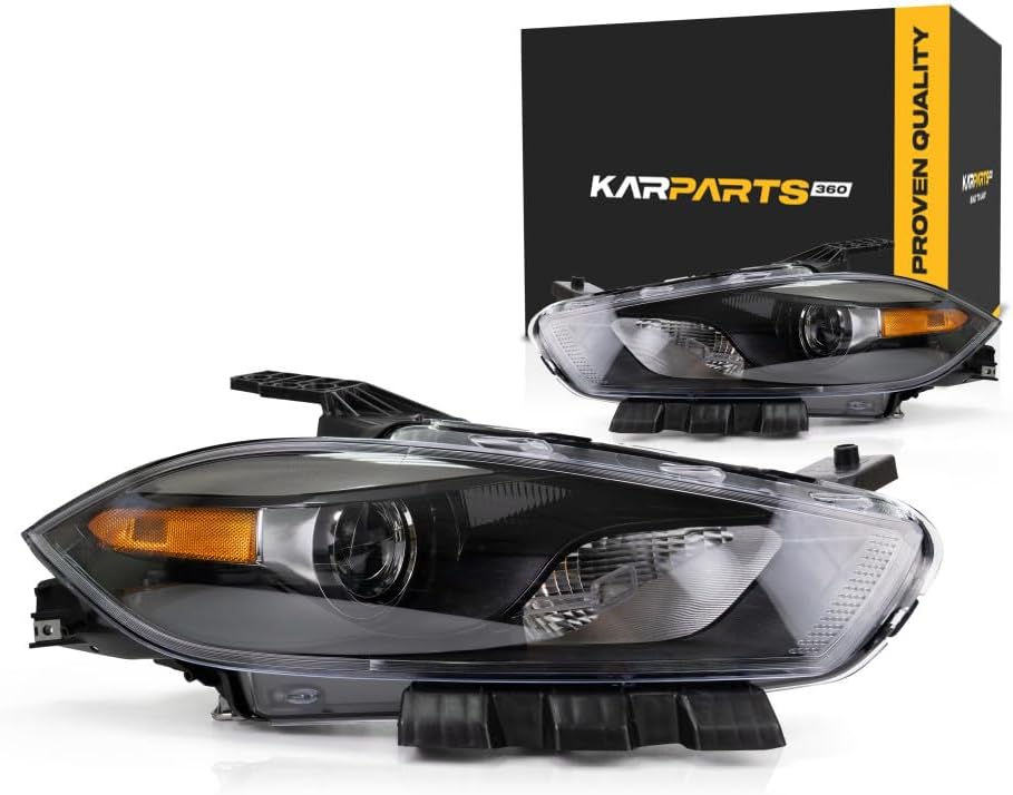 CarLights360 For Dodge Dart Headlight Assembly 2013 14 15 2016 Pair Driver and Passenger Side HID Black DOT Certified | CH2518145 | CH2519145 | 68292809AB