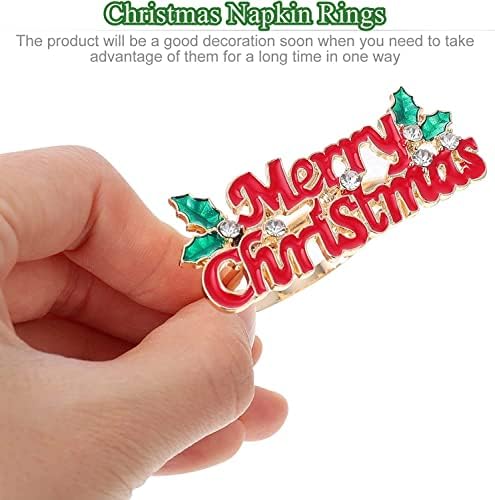 KAHEIGN 8Pcs Christmas Napkin Rings, Gold Merry Christmas Napkin Holders Xmas Napkin Buckle with Rhinestone for Christmas Lunch Thanksgiving Party Holiday Wedding Table Decoration (6cm x 2.5cm)