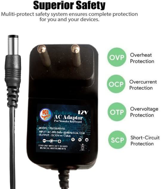 FOX MICRO Universal 12V Yamaha Keyboard Power Cord AC Adapter for Yamaha PSR, YPG, YPT, DGX, DD, EZ and P Digital Piano and Portable Keyboard Series,Replacement for Yamaha PA130 PA150 Adapter - Image 4 thumbnail
