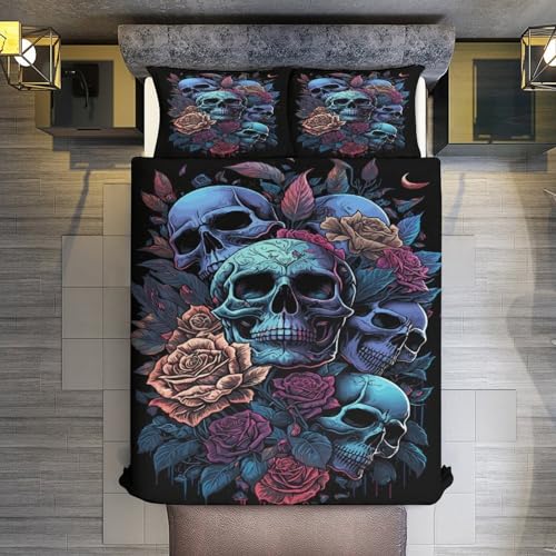 Housse de couette crâne et roses pour relooker une chambre d'ado