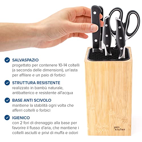 Joejis porta coltelli cucina con fessure per forbici e asta di affilatura ceppo coltelli universale in bambù ceppo coltelli legno facile da pulire senza coltelli - immagine 4