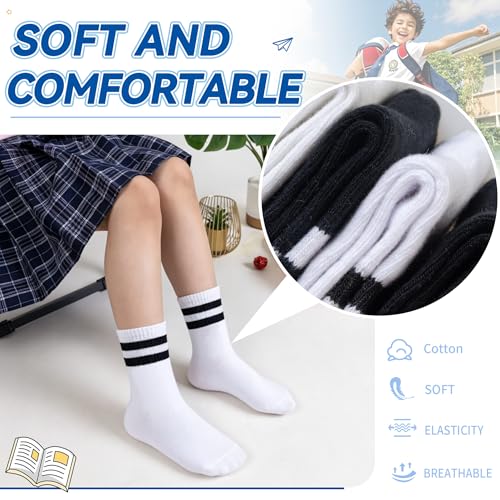 Image of Eyean Kids Athletic Crew Socks Boys Girls Cotton School Uniform Casual Basic Socks 6 Pairs
