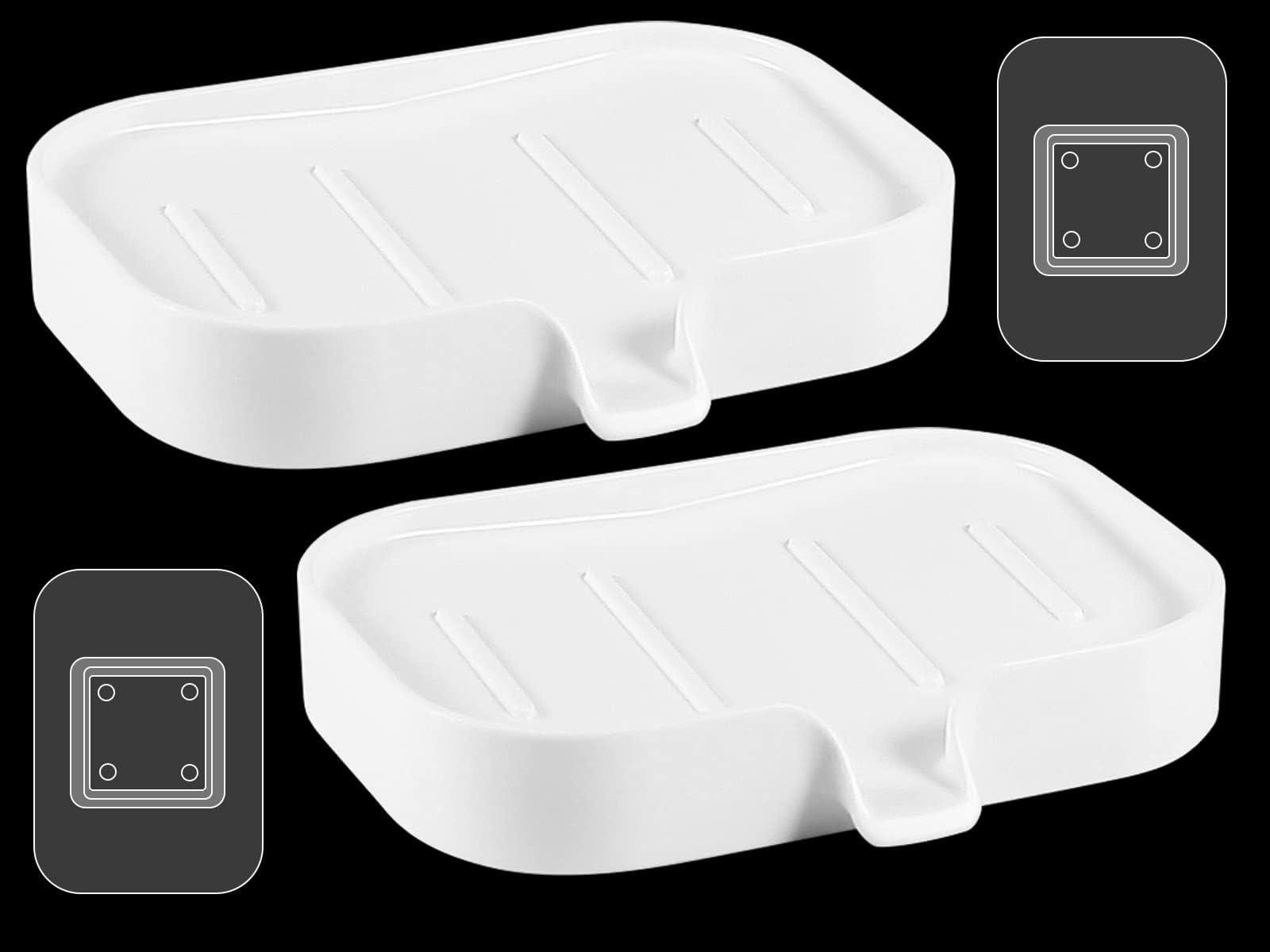 White Suction Soap Dish 2Pcs Shower Soap Holder Wall Mounted Plastic Soap Dishes with Double Layer Drainage Stick on Soap Box Container Soap Trays for Bathroom Basin Kitchen, Easy Cleaning