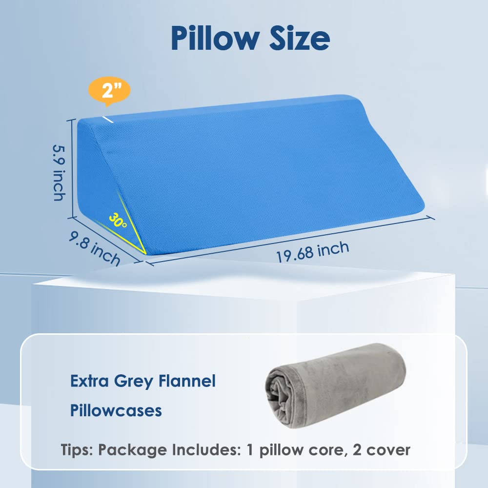 Almohadas de cuña para Dormir de Espuma de Cama, cuñas de posicionadores corporales, Almohada de inclinación de 30 Grados para Adultos (1 Almohada + 2 Fundas)