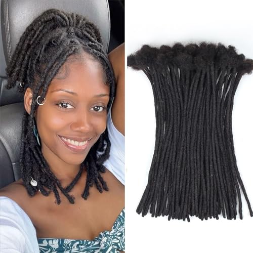 Dreadlock Extension Human Hair 100% Real Human Hair 0.4cm Width 12inch 30 Strands Locs Human Hair Extensions for Women/Men Can Be Dyed Bleached Curled Twisted Natural Black