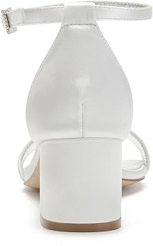 Charmstep Womens Wedding Sandals for Bride Low Block Heel Satin Rhinestones Ankle Strap Open Toe Party Bridal Shoes 702-6