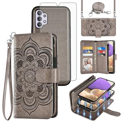 Étui anti-chute Samsung Galaxy A32 5G zippé portefeuille protecteur écran intégré femme