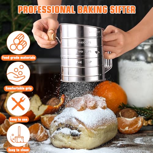Biscuit Cutter Set Stainless Steel, 9 Pcs Pastry Blender Set with Biscuit Cutter, Dough Cutter, Pastry Cutter, Flour Sifter and Fine Mesh Strainer, Biscuit Cutters for Baking, Cooking, Cookies, Donuts - Thumbnail 3