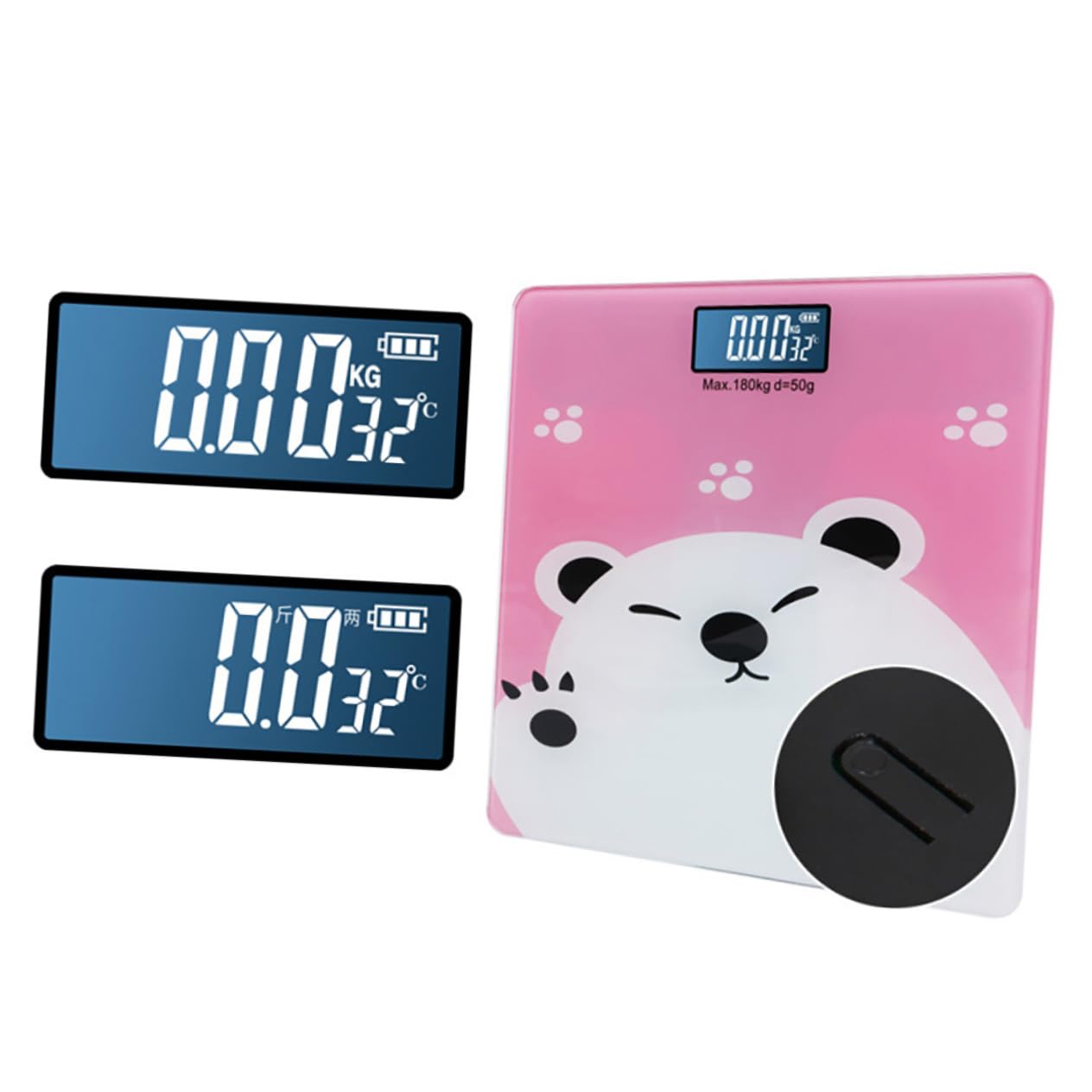 Digital Electronic and Adult Weight Scale with Temperature Detector Capacity Pink Cartoon Design for Boy Girl Pets and Family Use Bump Edging Comfortable