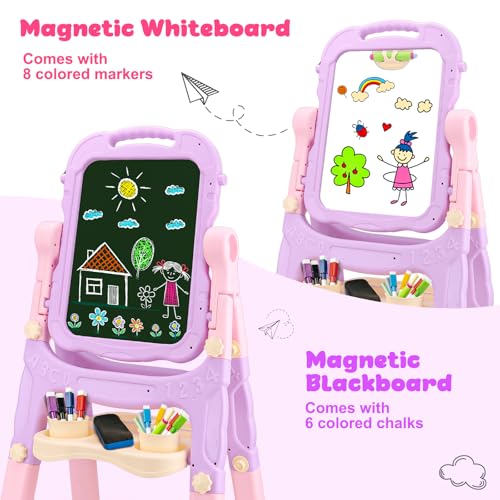 image for Basytodio Kids Double Sided Art Easel for Toddlers Magnetic White Boar