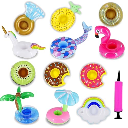 Zcaukya 12 Pack Inflatable Floating Drinking Holders, Drink Floats Inflatable Cup Coasters for Pool Party