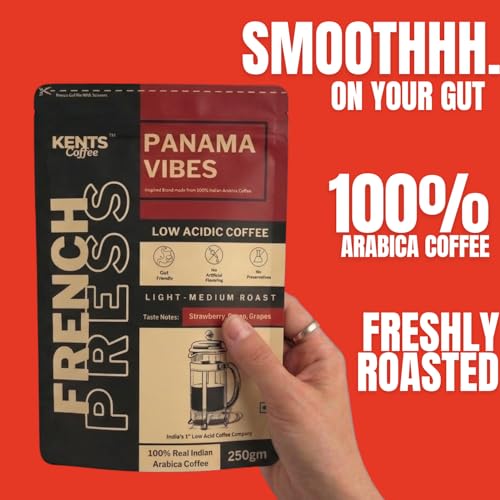 Image of Kents Coffee Panama Vibes Light Medium Roast | LOW ACIDIC COFFEE | French Press, Channi & Cold Brew | Fruity, Juicy, Tropical | 100% Arabica Powder | Chikmangalur Single Estate | Gut Friendly | Course Grind | Best Black Coffee | Sundried Arabica + Washed Arabica | Speciality Pack (200Gm)