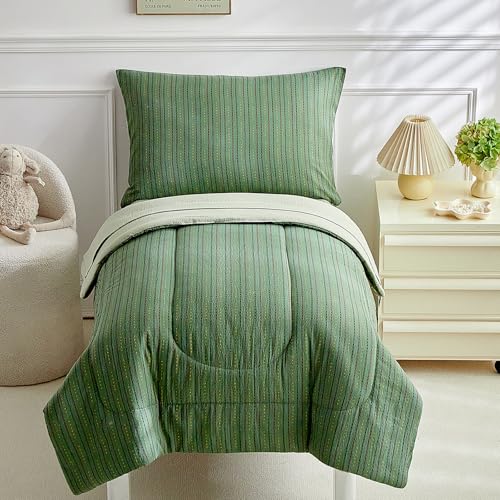 Image of JHXHMX 4 Pieces Toddler Bedding Set,Green Dot Toddler Comforter Sets for Boys,Soft Crib Bed Sheets Set Includes Quilted Comforter,Fitted Sheet,Flat Top Sheet and Envelope Pillowcase