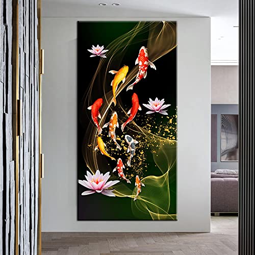 Toile carpe koi zen KEBIA decoration murale salon affiche lotus 30x60cm