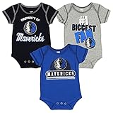 Outerstuff NBA Newborn/Infant (0-24M) Dallas Mavericks 3 Pack Onesies, 0M-3M