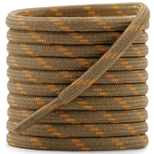 DELELE Round Work Boot Laces: 47 inch Light Brown Golden Heavy Duty Hiking Shoe Laces for Boots 2 Pair