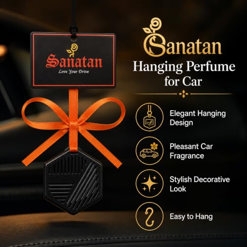 Image of YOURKARTS.COM Sanatan Hanging Perfume for Car | Premium Car Air Freshener Hanging with Decorative Orange Ribbon | Stylish Rear View Mirror Perfume for Car Interior, Dashboard Decor & Fresh Drive