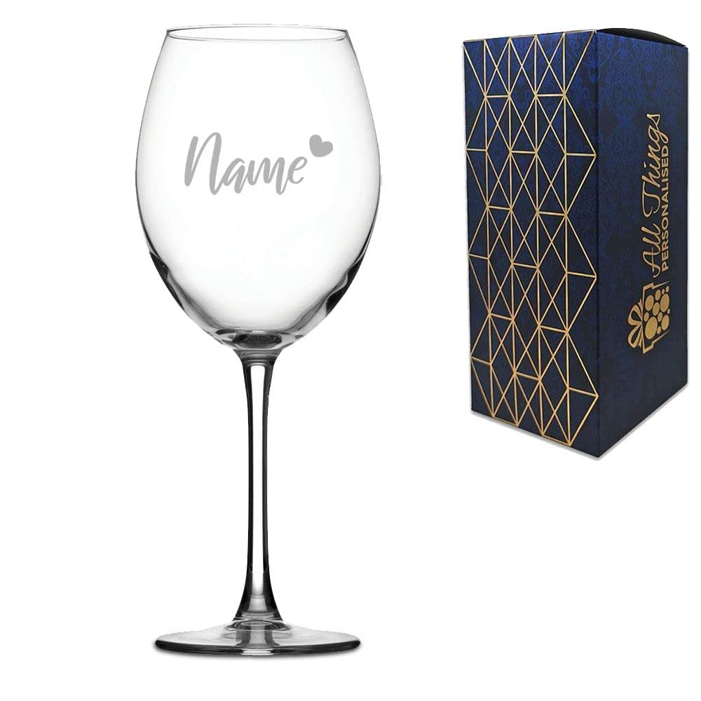Personalised Engraved Enoteca Wine Glass with Name and Heart Design, Gift Boxed, Personalise with Any Name