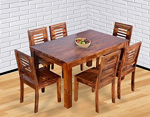 Image of SHRI MINTU'S ART Solid Sheesham Wood Dining Table 6 Seater | Six Seater Dinning Table with 6 Chairs for Home | Dining Room Sets for Kitchen & Restaurants | Rosewood, Brown Teak Finish