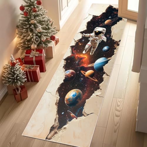 Egljss Universe Planet Runner Rug 2x8ft, Space Astronaut Washable Area