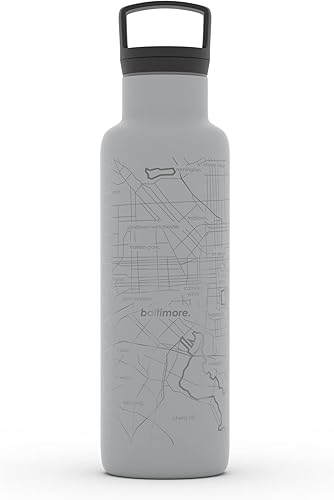 Miniatura 21 de Well Told Botella de agua aislada con mapa de Washington DC grabado, botella de acero inoxidable grabada (21 onzas, blanco) botella aislada de mapa