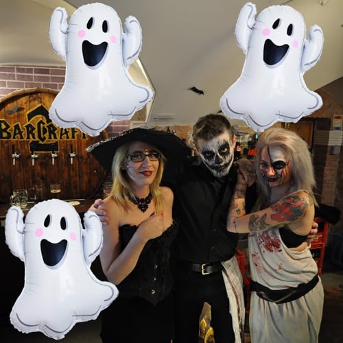 Govpy Halloween Ghost Balloons Set, Xxl White Smiley Face Ghost Shaped Mylar Foil Balloons, Large Happy Halloween Decor Balloon Kit For Kids Horror Halloween Theme Trick Or Treat Party Decorations Supplies thumb #3