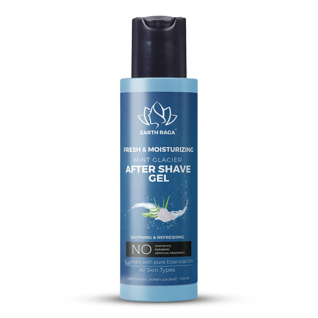 Earthraga Mint Glacier After Shave Gel For Men & Women | with Menthol Crystals,Alum Powder (Fitkari) & Aloe Vera | Cooling,Refreshing & Moisturizing 100ml