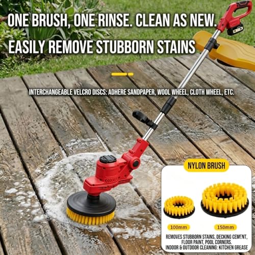 Image of STARQ Cordless Electric Power Scrubber with Long Handle, 3 Replaceable Brush Heads, Adjustable Extension Rod, Rechargeable Cleaning Brush for Floor, Tile, Bathroom, Car & Home