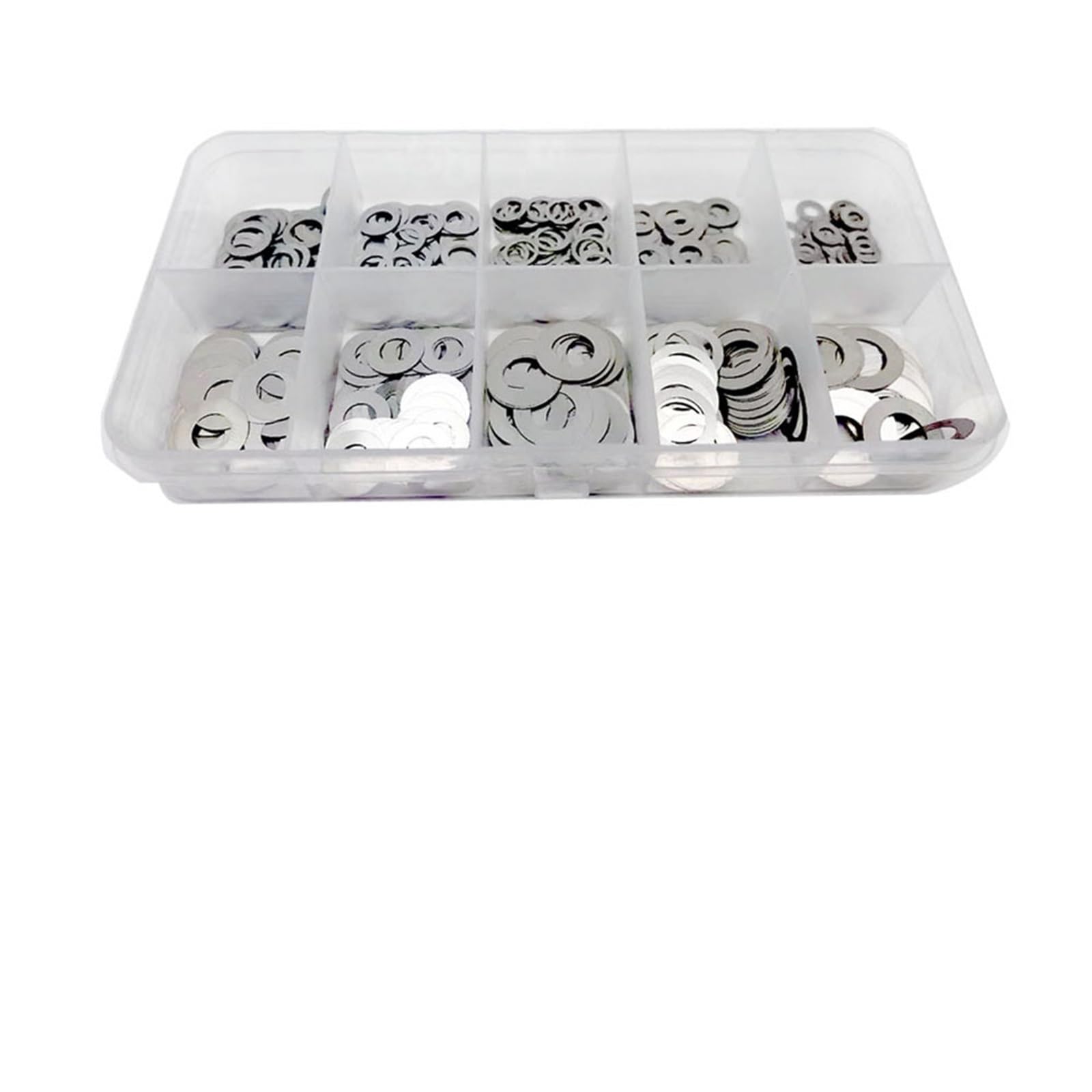 250 Uds 304 arandela plana ultrafina de acero inoxidable cuña ajuste juego surtido juntas planas caja DIN988 Para tornillos, tuercas(Set A 0.1mm)