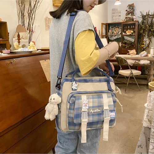 Mochila Kawaii com lindo pingente de urso anime japonês Ita Bag JK xadrez estética bolsa transversal