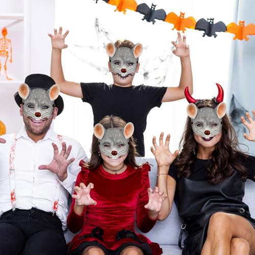 Warmhm 1stk 3d-mausmaske Ratten-halloween-kostüm Masken Bausatz Led-maske Böses Rattenkostüm Gefälligkeiten Für Maskerade-partys Kostüm Tier-cosplay-maske Wimperntusche Light Grey