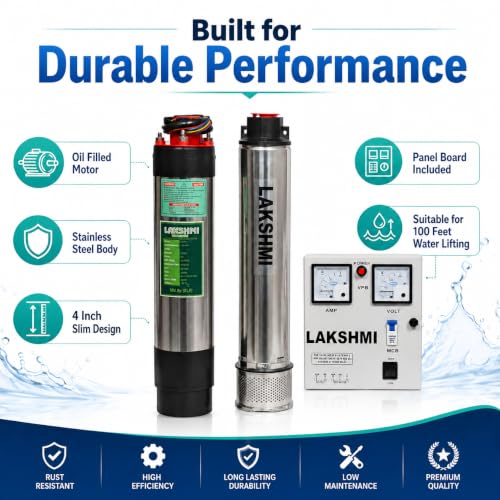 Image of Lakshmi 1hp Water Pump I Submersible Pump I with Panel Board 100 feet I4 inch pumpI Oil Filled