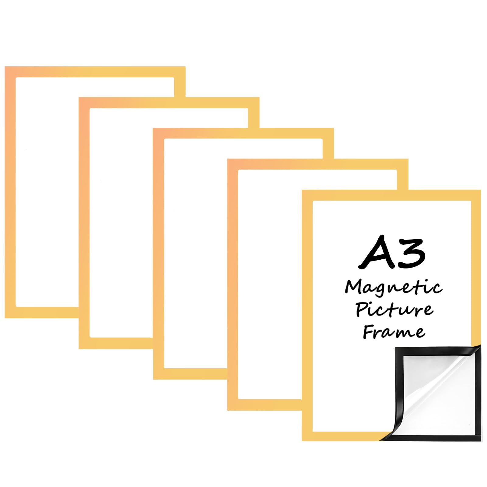 5 Pcs A3 Magnetic Picture Frames, Self-Adhesive Magnetic Diamond Painting Frame, Waterproof, Transparent Magnetic for Notes, Certificates, Posters, Documents, Displays