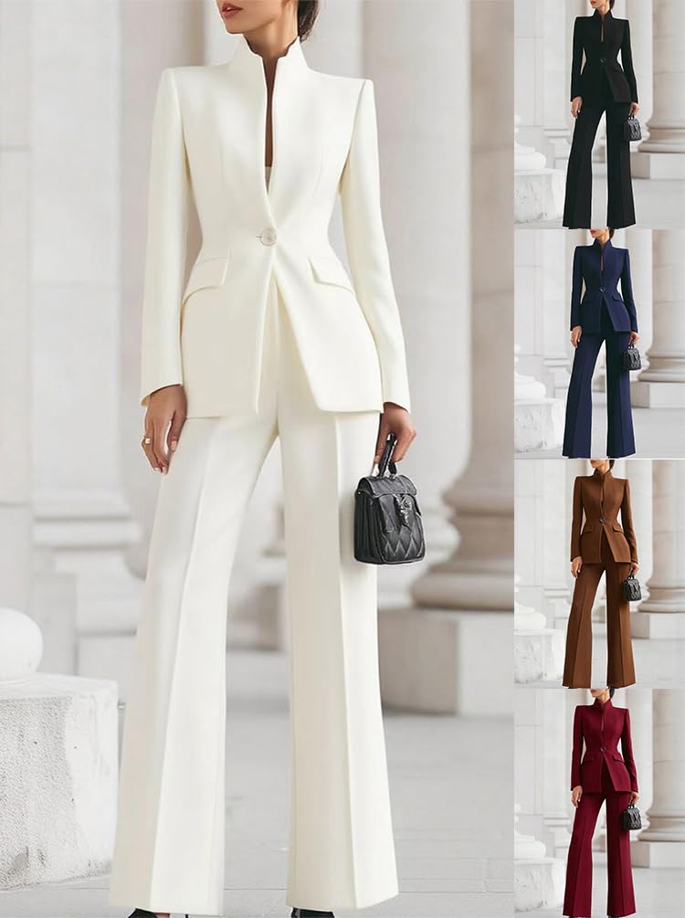 Minetom Tailleur Femme Ensemble Pantalon 2 Pièces Elegant Manche Longue Blazer Veste Formel Bureau Travail Costume Outfit
