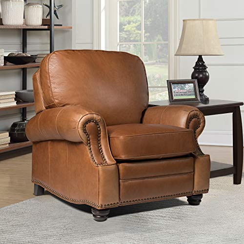 Barcalounger Longhorn Ii Leather Recliner From Dimensions: 40.75" W X 38.25" D X 40.25" H Seat Dimensions: 22.25" Wx21 Dx21.25 H Saddle Leather/Espresso Wood Legs #TOP5