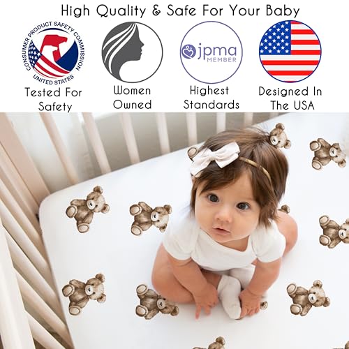 Image of Sweet Jojo Designs Fitted Baby Crib Sheets (Boho Teddy Bear) for Boys or Girls, Infant Nursery, Toddler Room - Standard Size (Brown Bears, Watercolor, Bohemian, Classic, Modern, Wholesome Aesthetic)