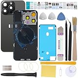 UooFide Rear Back Glass Replacement Cover Compatible with iPhone 15 Pro Max 6.7-Inches All Carriers +Pre-Installed Plate +Wireless Charging Coil Flex Cable +Flashlight +Microphone +Camera Frame(Black)