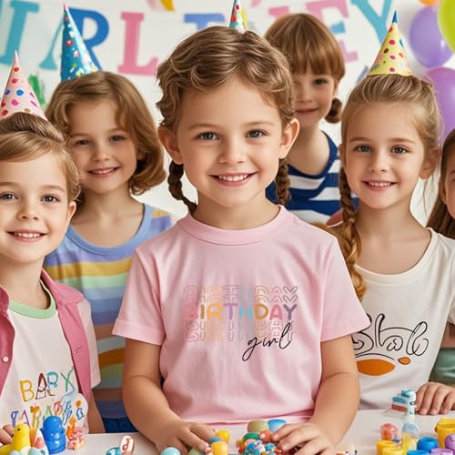 Image of Toddler Birthday Shirt Girls 5 Year Old, Pink, 5T | Happy Birthday Fifth, Short Sleeve, Kids Top Outfit