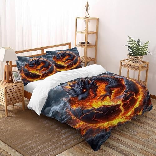 Parure de couette dragon feu microfibre hypoallergénique et douce