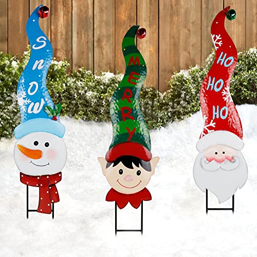 Hausse 3 Pack Christmas Garden Metal Stakes With Tinkle Bell, 32 Inch Metal Snowman, Santa Claus And Elf Xmas Yard Signs For Outdoor Decorations, Holiday New Year Home Decor For Lawn Pathway Patio #TOP2