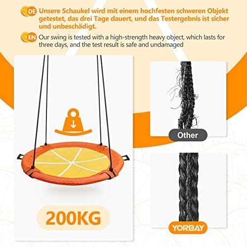 Yorbay 47 Inch/120 cm Tree Swing Nest Swing Plate Swing Children Round Swing outdoor, Orange, reusable up to 300 kg (47 Inch)
