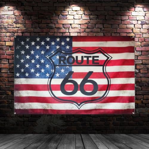 タペストリー フラッグ 旗 ROUTE ルート 66 アメリカン アメカジ 雑貨 インテリア 飾り (（約88cm×58cm）サイズ小) [2]