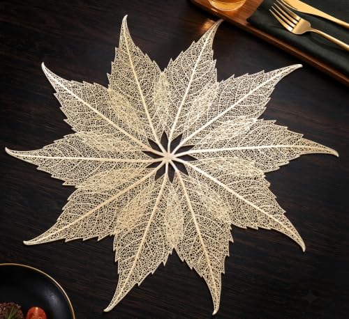FAVE Lot de 6 Set de Table Feuille Dorée, Design Ajouré Veines Réalistes