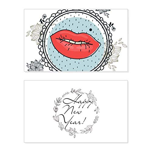 Tarjeta de felicitación de Año Nuevo con diseño conmemorativo de hojas de labio